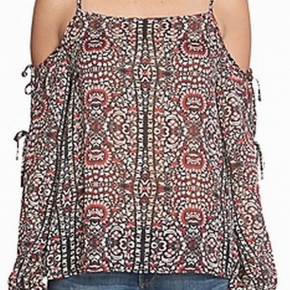 Floral Blouse Cold Shoulder and Spaghetti Straps,  black floral
